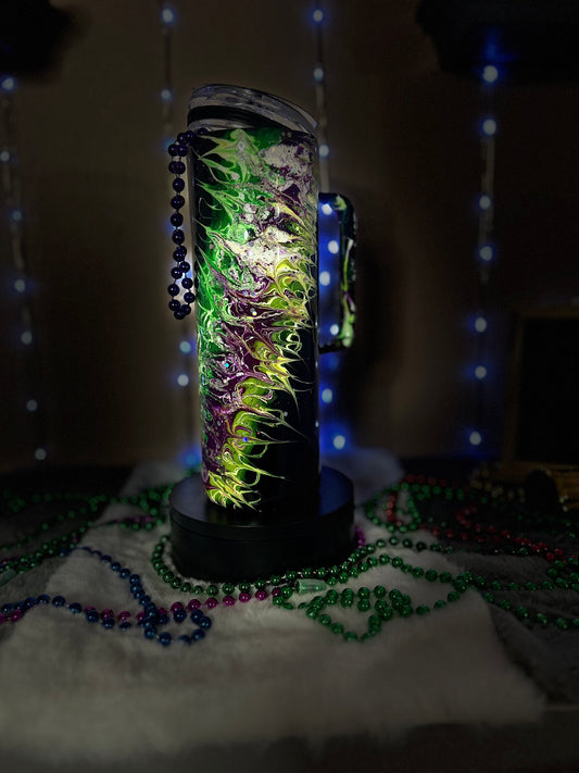 MARDI GRAS GLOW IN THE DARK BOUJI TUMBLER WITH HANDLE