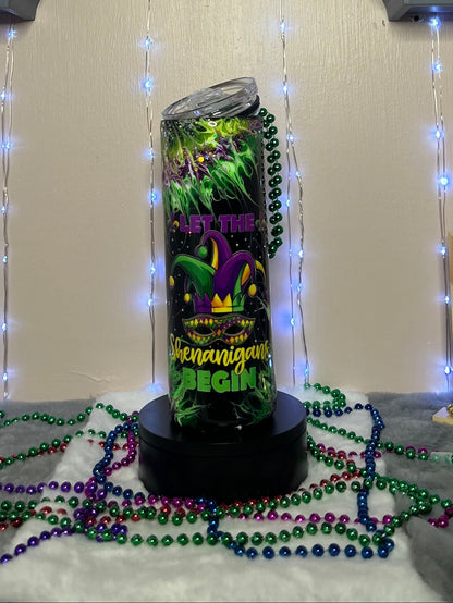 MARDI GRAS LET THE SHENANIGANS BEGIN BOUJI GLOW IN THE DARK TUMBLER