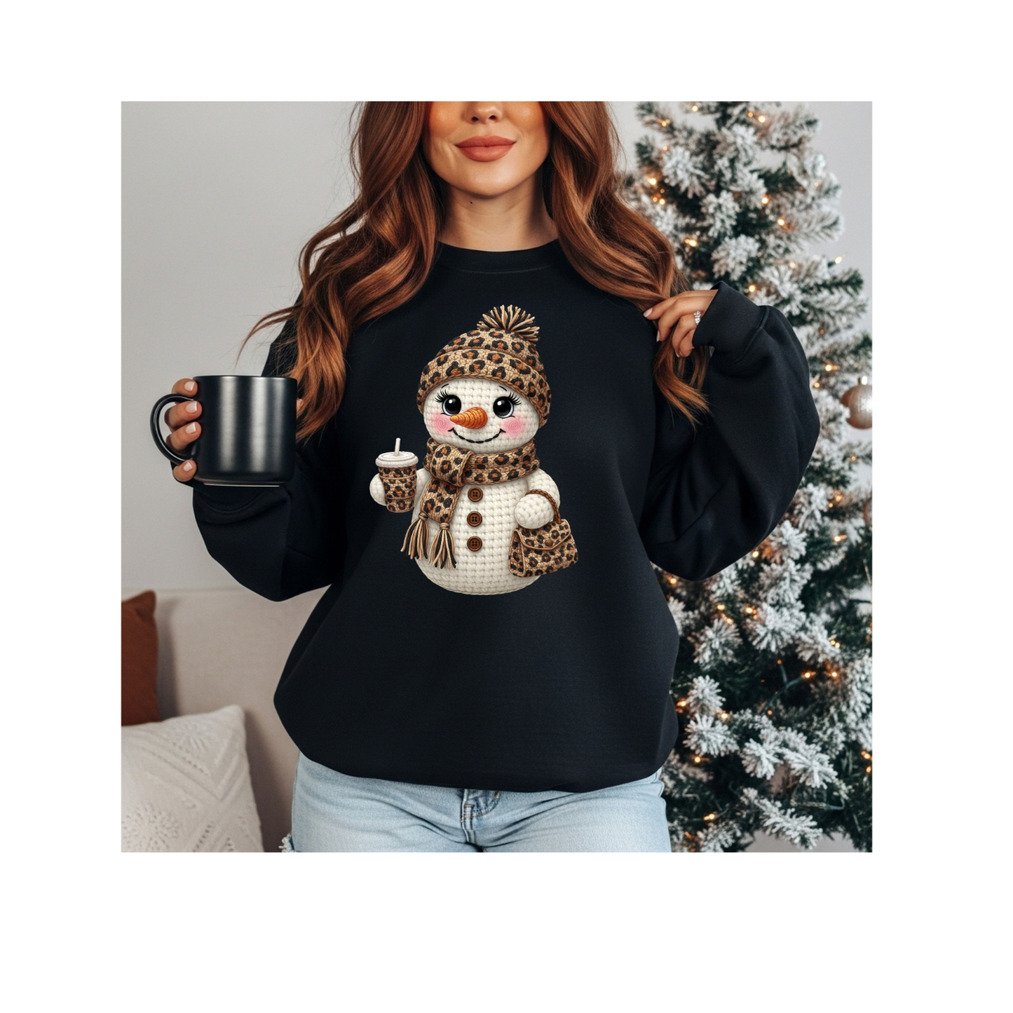 SNOWMAN FAUX EMBROIDERY SWEATSHIRT